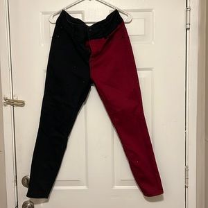 Two tone jeans black and burgundy Hot Topic Denim